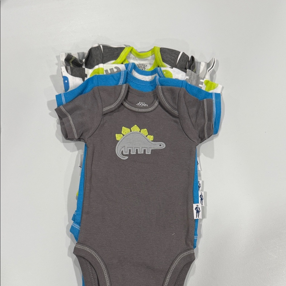 Baby Jockey Gray and Blue Dinosaur Bodysuit Collection Set of 5